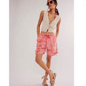 NWOT Free People Moon Bay Parachute Cargo Shorts Size S Sugar Coral